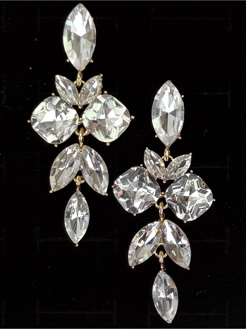 Vintage 3 Inch Clear Faceted Stone Chandelier Pierced Earrings